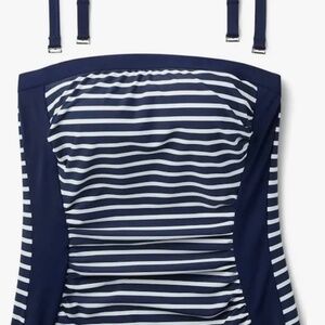 Land's End Navy Striped Tankini Swimsuit Top Removable Straps XL